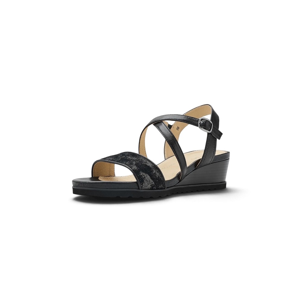 David Tate Koda Womens Black Metallic Suede Leather Strappy Wedge Sandals Sz  13